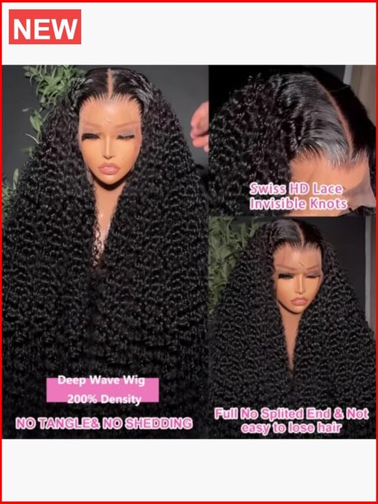200% Density Deep Wave Human Hair Lace Front Wig - Pre-Plucked Glueless 13x6 HD main image 5